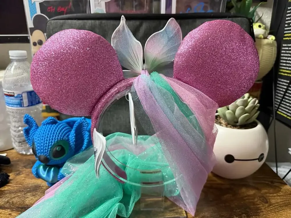 Disney Parks Minnie Mouse Pink Glitter Butterfly Veil Ear Headband *READ*